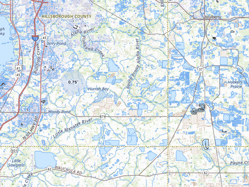 NEXRAD radar-signature map of the hail storm over Lithia, FL on Jul 11, 2026