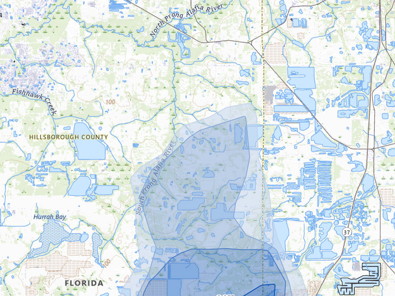 NEXRAD radar-signature map of the hail storm over Lithia, FL on Aug 14, 2026