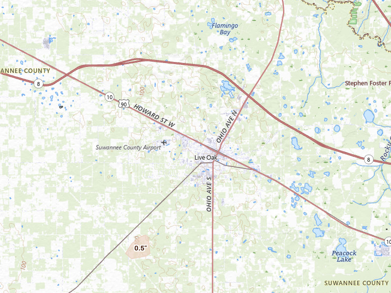 Radar-estimated hail-size map of the storm over Live Oak, FL
