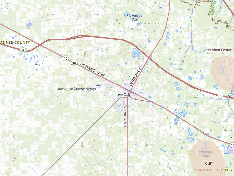 Radar-estimated hail-size map of the storm over Live Oak, FL on May 17, 2026
