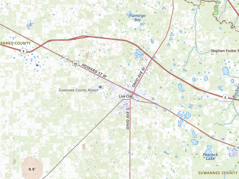 Radar-estimated hail-size map of the storm over Live Oak, FL on Jun 23, 2026