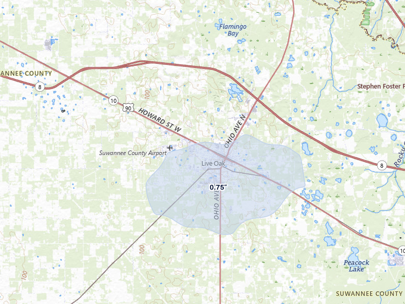 NEXRAD radar-signature map of the hail storm over Live Oak, FL on Jun 30, 2026