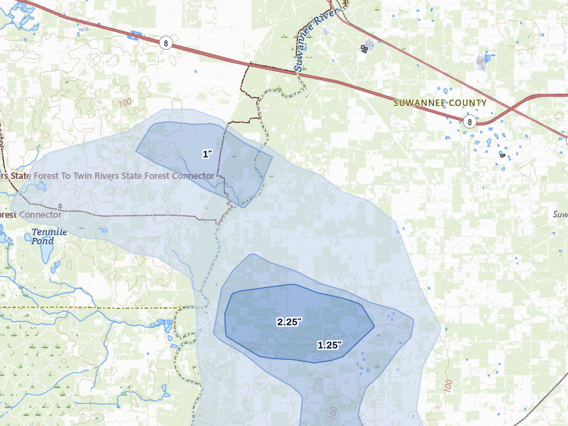 NEXRAD radar-signature map of the hail storm over Live Oak, FL on Aug 20, 2026
