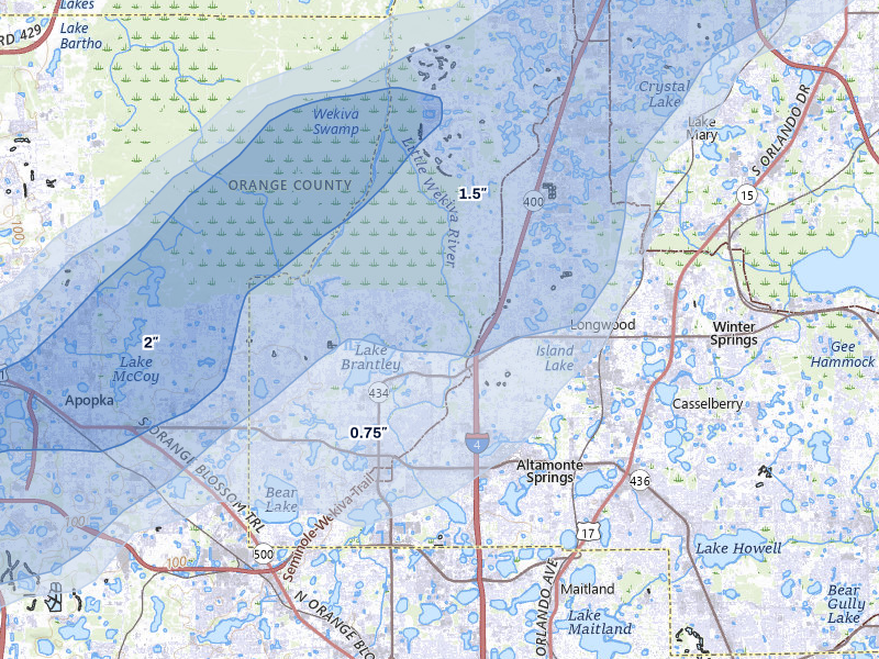 NEXRAD radar-signature map of the hail storm over Longwood, FL on Mar 16, 2026