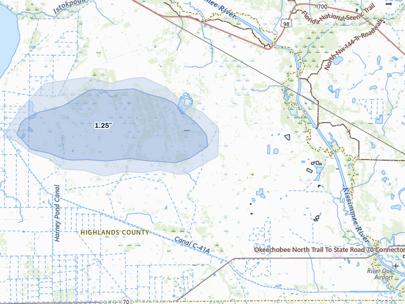 NEXRAD radar-signature map of the hail storm over Lorida, FL on Jun 2, 2026
