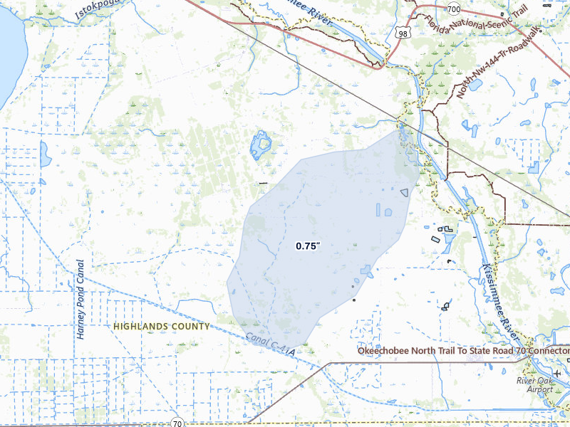NEXRAD radar-signature map of the hail storm over Lorida, FL on Jul 5, 2026