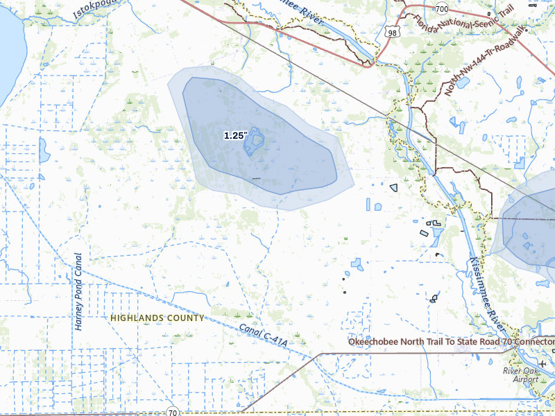 NEXRAD radar-signature map of the hail over Lorida, FL