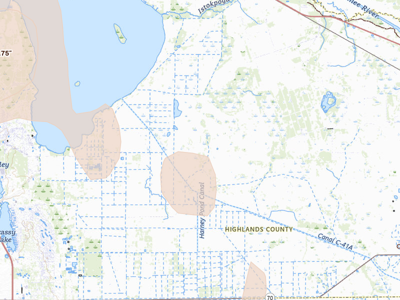 Radar-estimated hail-size map of the storm over Lorida, FL on Aug 19, 2026