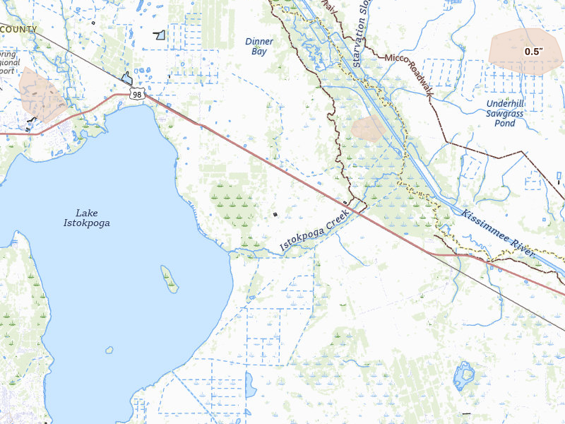 Radar-estimated hail-size map of the storm over Lorida, FL on Aug 25, 2026