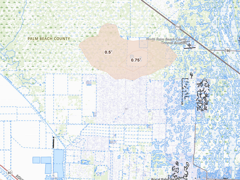 Radar-estimated hail-size map of the storm over Loxahatchee, FL