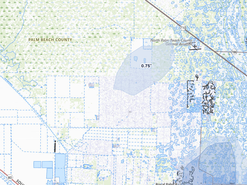 NEXRAD radar-signature map of the hail storm over Loxahatchee, FL on Mar 16, 2026