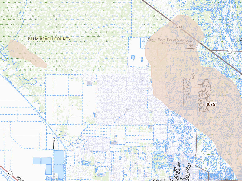 Radar-estimated hail-size map of the storm over Loxahatchee, FL on Jun 2, 2026