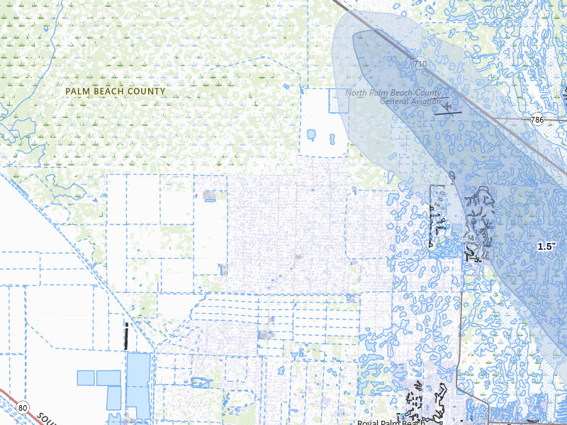 NEXRAD radar-signature map of the hail over Loxahatchee, FL