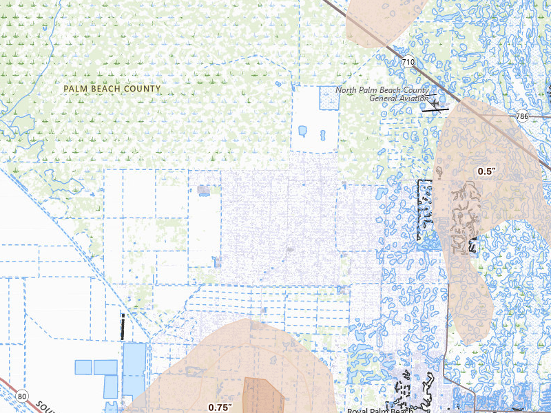 Radar-estimated hail-size map of the storm over Loxahatchee, FL on Jun 20, 2026