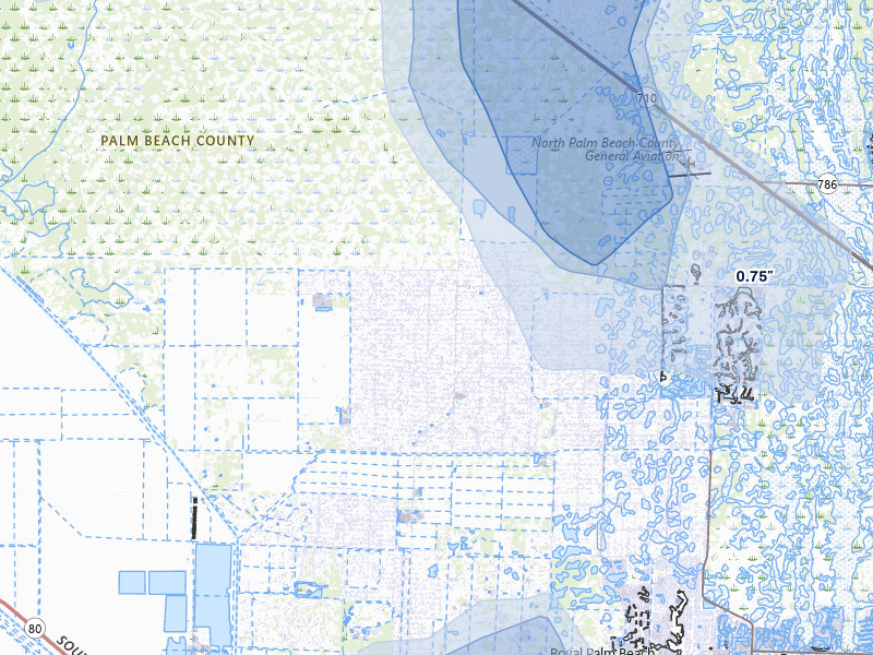NEXRAD radar-signature map of the hail storm over Loxahatchee, FL on Jul 12, 2026