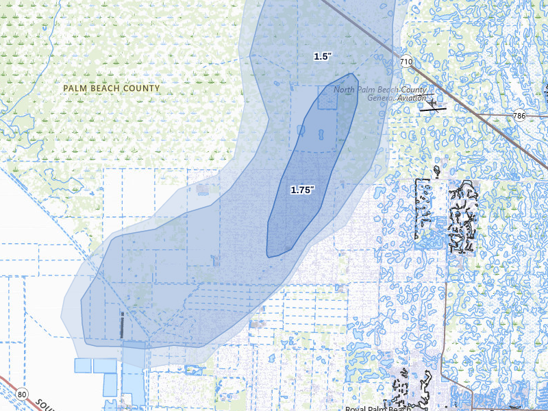 NEXRAD radar-signature map of the hail storm over Loxahatchee, FL on Aug 20, 2026