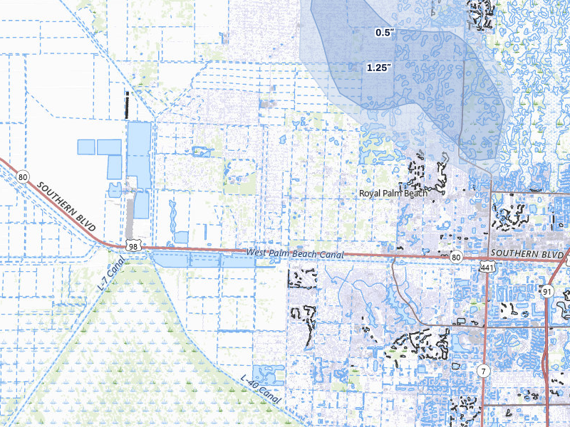 NEXRAD radar-signature map of the hail storm over Loxahatchee, FL on Aug 26, 2026