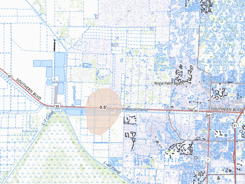 Radar-estimated hail-size map of the storm over Loxahatchee, FL
