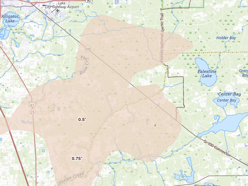 Radar-estimated hail-size map of the storm over Lulu, FL on May 17, 2026