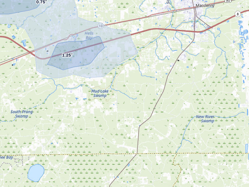 NEXRAD radar-signature map of the hail storm over Macclenny, FL on Jul 10, 2026