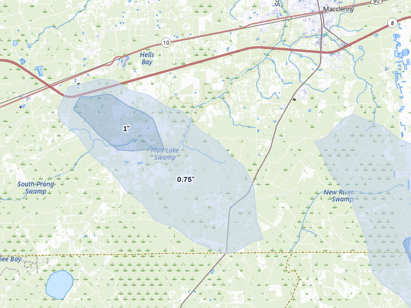 NEXRAD radar-signature map of the hail storm over Macclenny, FL on Jul 30, 2026