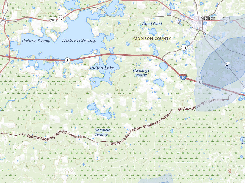 NEXRAD radar-signature map of the hail storm over Madison, FL on Apr 3, 2026