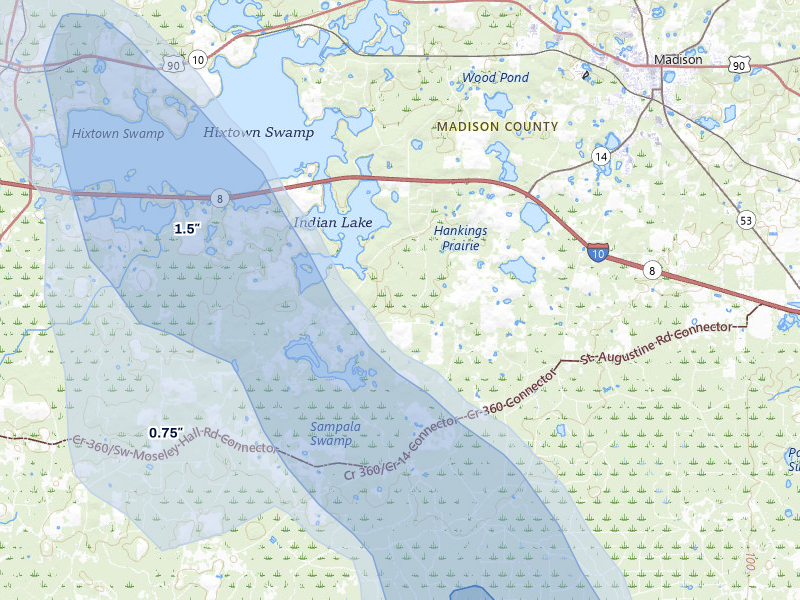 NEXRAD radar-signature map of the hail storm over Madison, FL on May 17, 2026