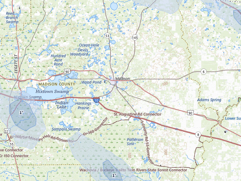 NEXRAD radar-signature map of the hail storm over Madison, FL on Aug 12, 2026