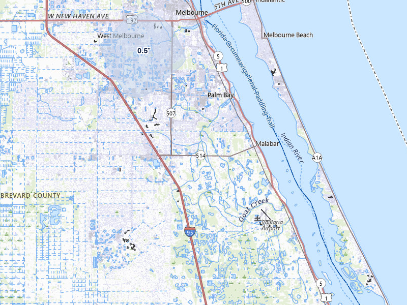 NEXRAD radar-signature map of the hail storm over Malabar, FL on Mar 16, 2026