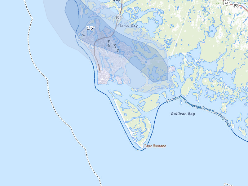 NEXRAD radar-signature map of the hail storm over Marco Island, FL on May 18, 2026