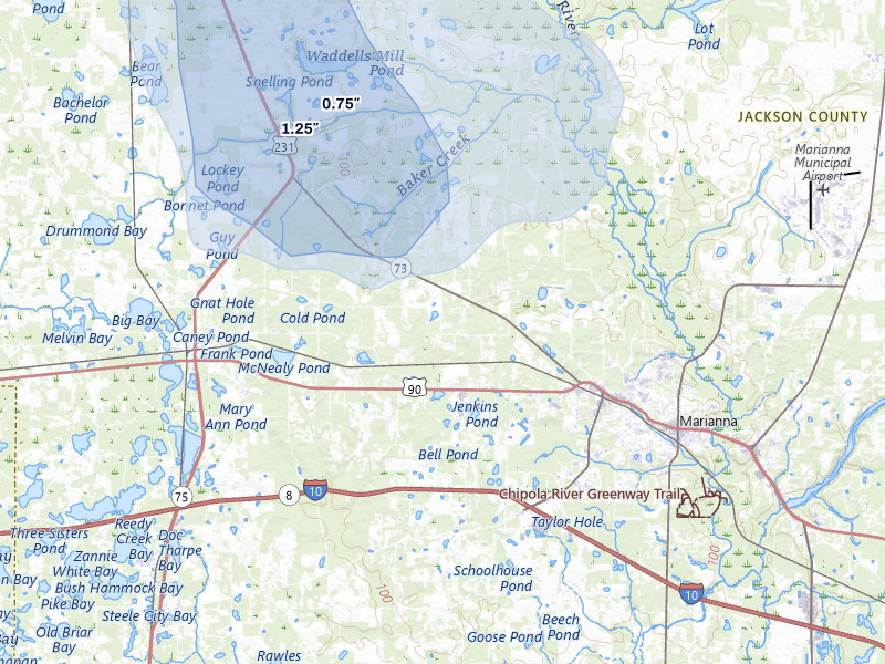 NEXRAD radar-signature map of the hail storm over Marianna, FL on Jun 1, 2026