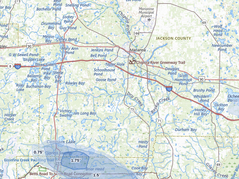 NEXRAD radar-signature map of the hail storm over Marianna, FL on Jun 30, 2026