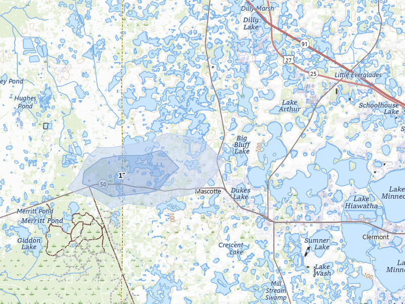 NEXRAD radar-signature map of the hail storm over Mascotte, FL on Jun 27, 2026