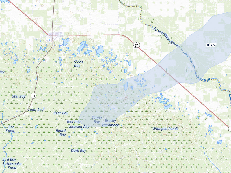 NEXRAD radar-signature map of the hail storm over Mayo, FL on Mar 15, 2026