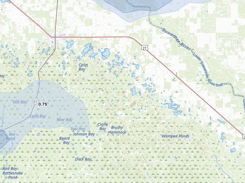 NEXRAD radar-signature map of the hail storm over Mayo, FL on Jul 30, 2026