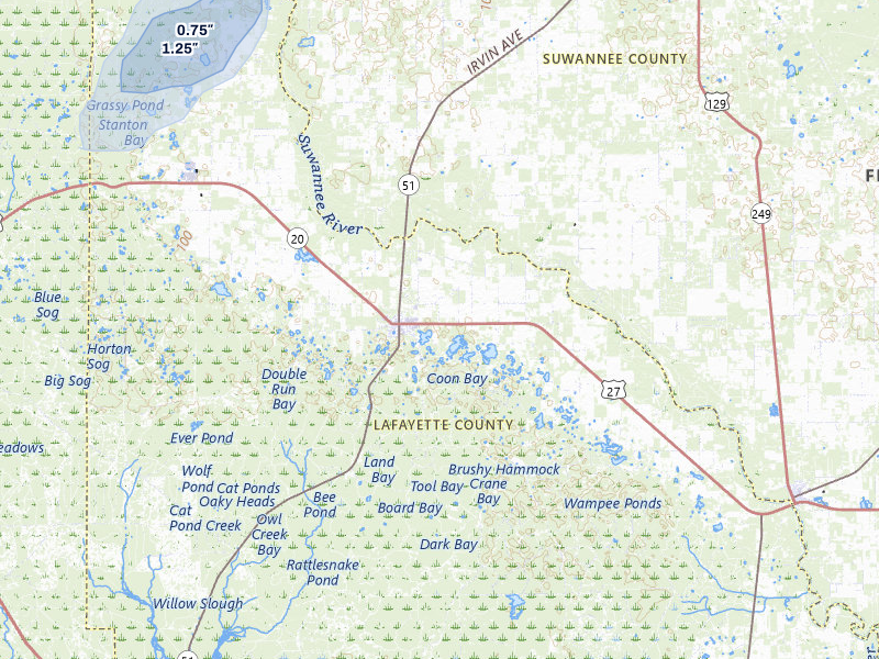 NEXRAD radar-signature map of the hail storm over Mayo, FL on Aug 19, 2026