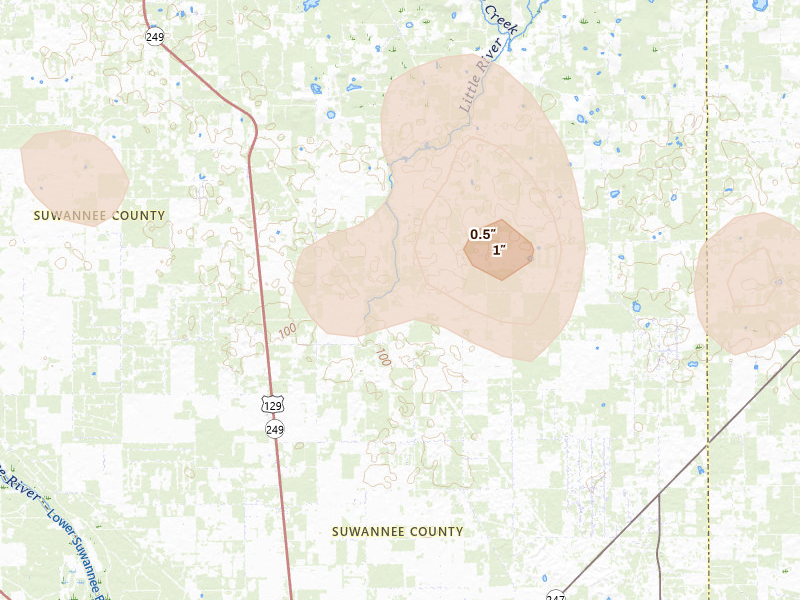 Radar-estimated hail-size map of the storm over Mc Alpin, FL on May 17, 2026