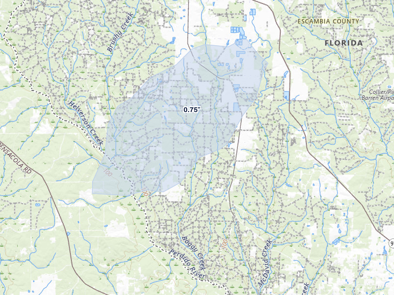 NEXRAD radar-signature map of the hail over Mc David, FL