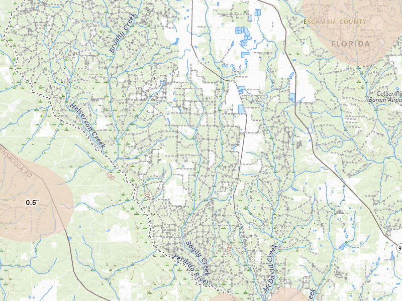 Radar-estimated hail-size map of the storm over Mc David, FL on Jun 30, 2026