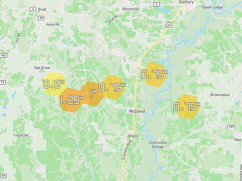 Hail map of Mc David, FL on Jun 30, 2026, hail up to 1.25"