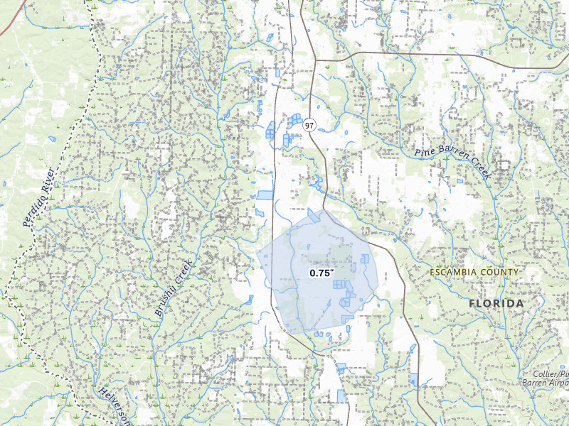 NEXRAD radar-signature map of the hail storm over Mc David, FL on Jul 31, 2026