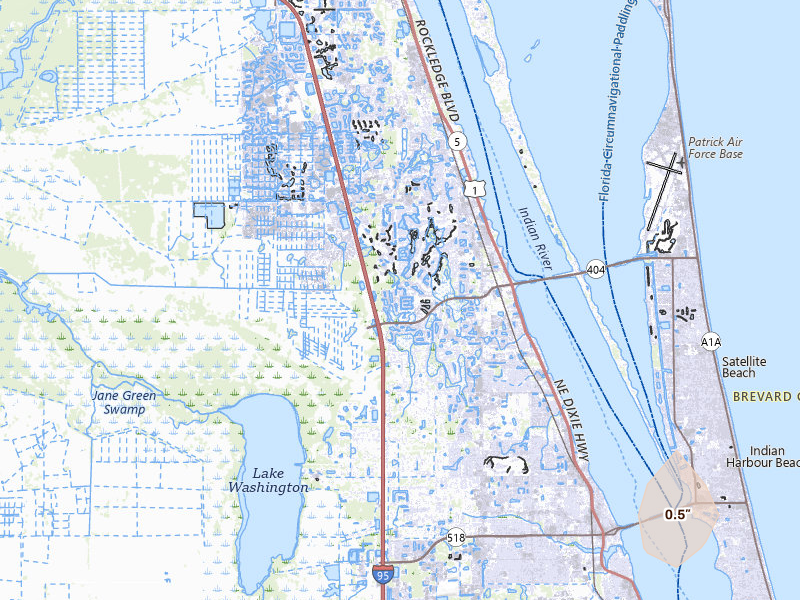 Radar-estimated hail-size map of the storm over Melbourne, FL on Jun 3, 2026