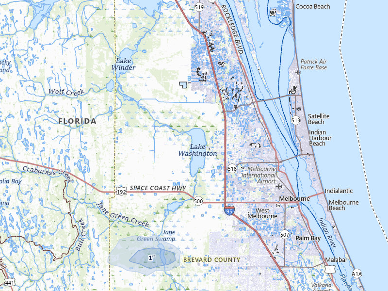 NEXRAD radar-signature map of the hail storm over Melbourne, FL on Jul 10, 2026