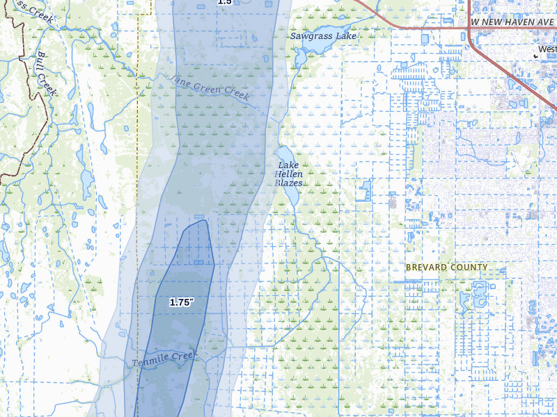 NEXRAD radar-signature map of the hail storm over Melbourne, FL on Aug 20, 2026