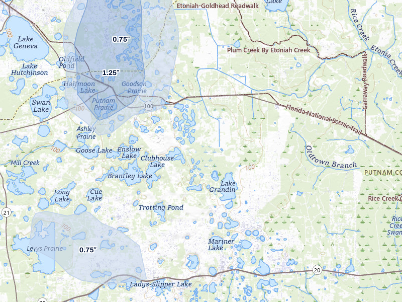 NEXRAD radar-signature map of the hail storm over Melrose, FL on Aug 5, 2026