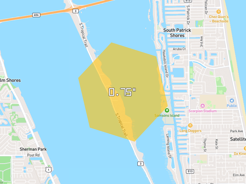 Hail map of Merritt Island, FL on Jun 1, 2026, hail up to 0.75"