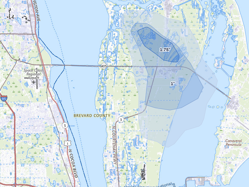 NEXRAD radar-signature map of the hail over Merritt Island, FL