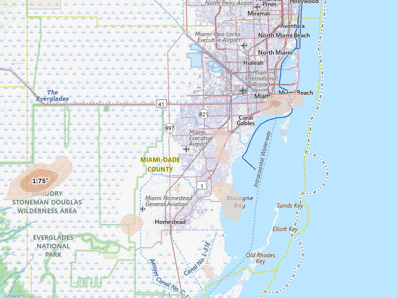 Radar-estimated hail-size map of the storm over Miami, FL on Mar 1, 2026