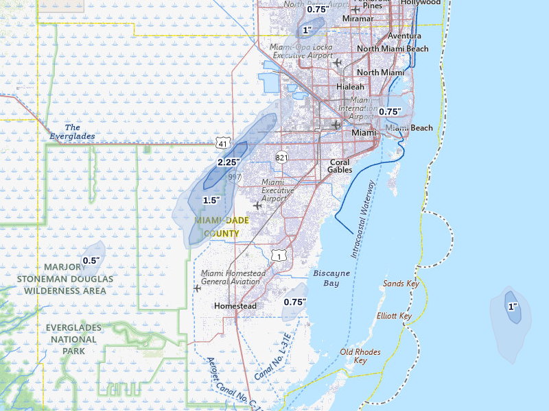 NEXRAD radar-signature map of the hail over Miami, FL