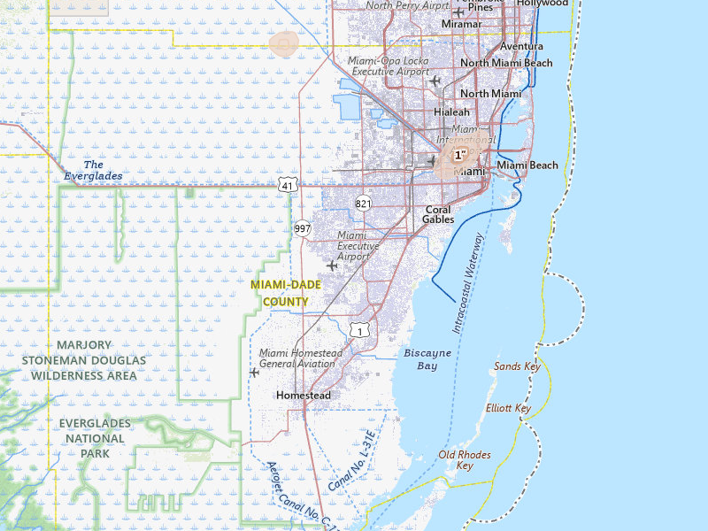Radar-estimated hail-size map of the storm over Miami, FL on Jul 2, 2026